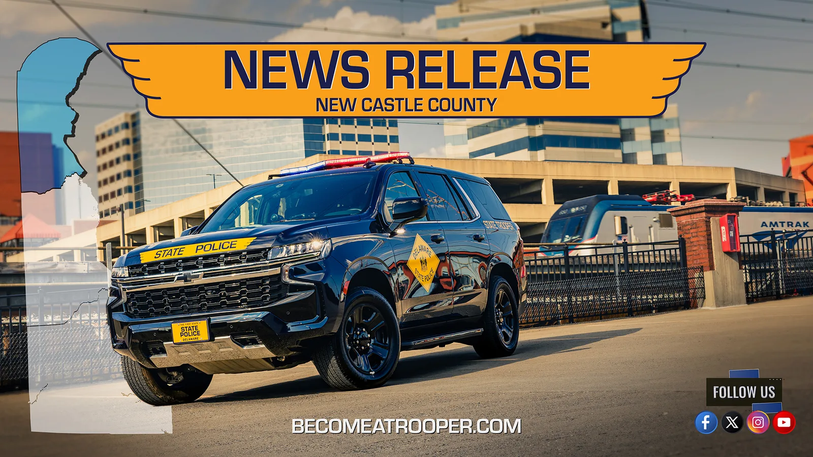 Delaware State Police car parked during a drug investigation in Townsend